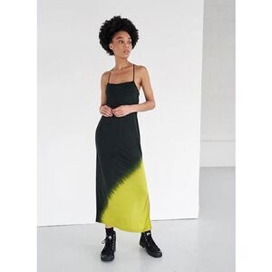 Ninety Percent Tencel Jersey Cross Back Dip-Dye Slip Dress Black and Acid size X